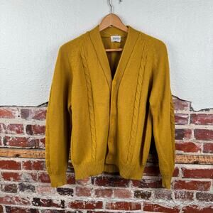 Vintage Fortuna Sweater Size Medium Yellow Cable Knit Button Up Cardigan 80s